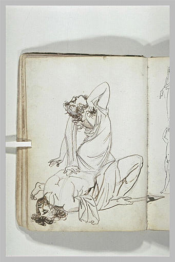 Femme désespérée  à côté d'un homme mort, gisant sur le sol_0