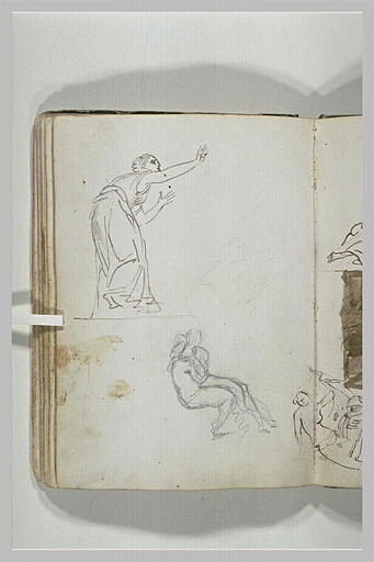 Figure de femme suppliant et couple enlacé_0