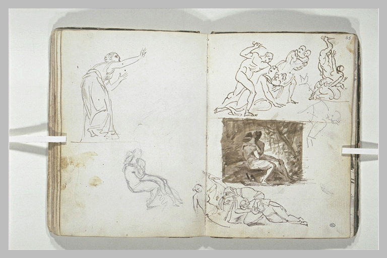 Figure de femme suppliant et couple enlacé_1