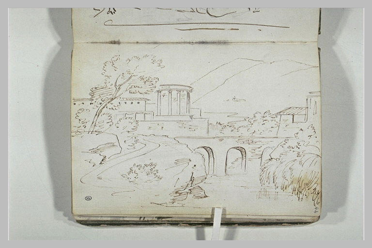 Paysage avec un pont, et un petit temple rond à colonnes_0