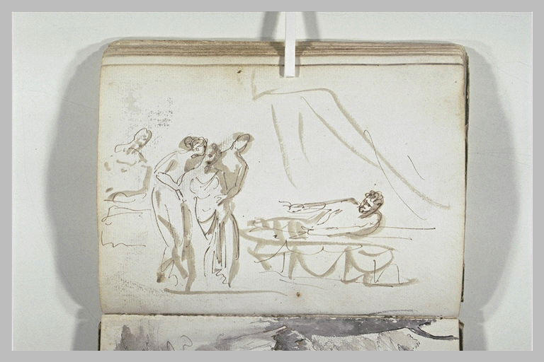 Femme drapée, soutenue par deux figures, en face d'un homme à demi-allongé_0