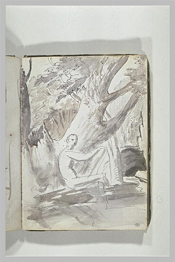 Figure nue, assise dans un paysage_0