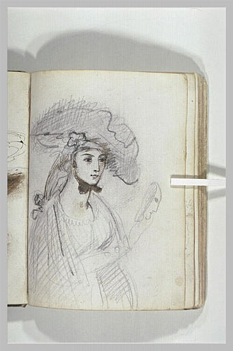 Etude de femme vue à mi-corps, de trois quarts à droite, tenant un masque_0