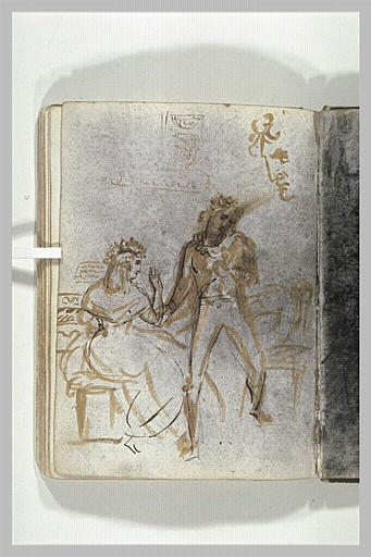 Femme assise devant un piano, sollicitée par un jeune-homme_0