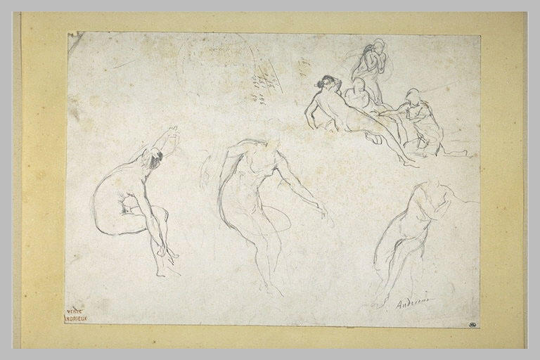 Feuille d'études : tois femmes assises et un groupe de figures_0