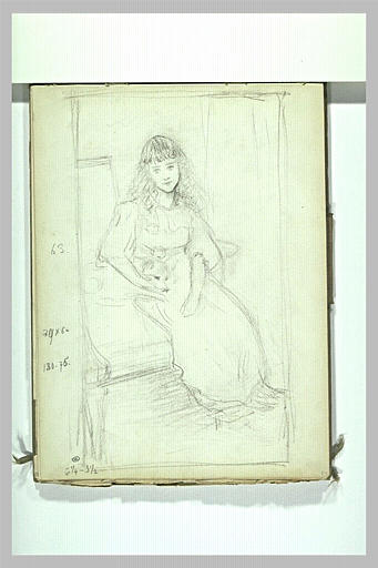 Portrait de fillette assise, vue de trois quarts, tournée vers la droite_0