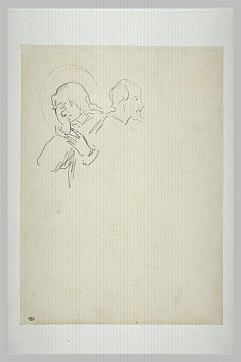 Saint vu en buste, la main sur le visage, et tête d'homme de profil_0