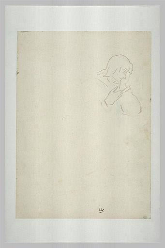 Homme vu en buste, de profil vers la droite, la main sur le visage_0