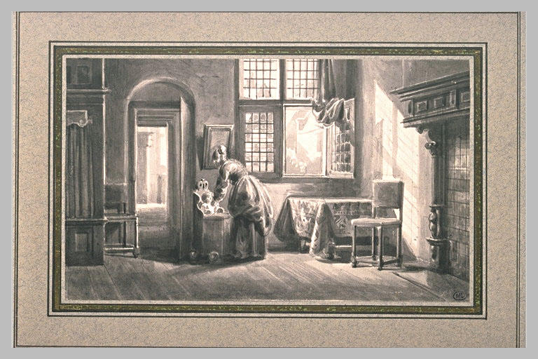 Scène d'intérieur : femme donnant à manger à son enfant_0