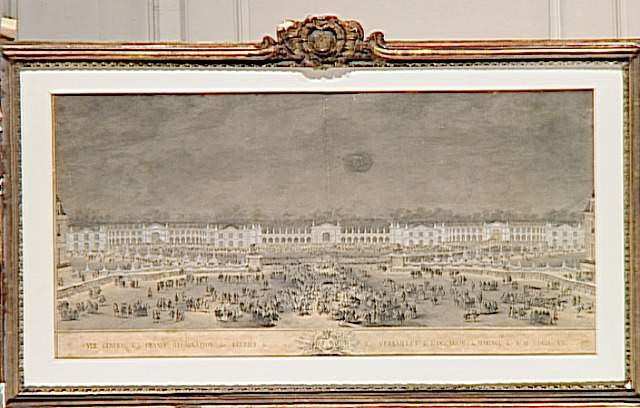 Vue générale de la grande illumination des écuries de Versailles ; Vue de la grande illumination des Ecuries de Versailles à l'occasion du mariage du Dauphin Louis, fils de Louis XV, avec Marie-Josèphe de Saxe, nuit du 9 février 1747 (autre titre)_0