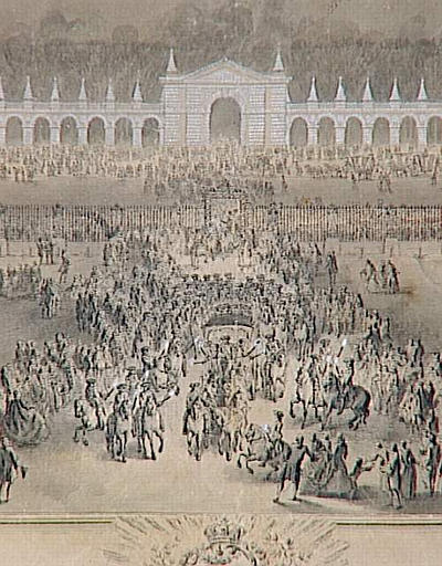 Vue générale de la grande illumination des écuries de Versailles ; Vue de la grande illumination des Ecuries de Versailles à l'occasion du mariage du Dauphin Louis, fils de Louis XV, avec Marie-Josèphe de Saxe, nuit du 9 février 1747 (autre titre)_3