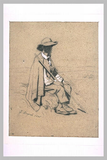 Homme assiS, coiffé d'un chapeau à larges bords_0