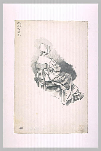 Femme assise, tournée vers la droite, vue de dos_0