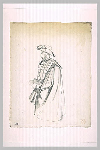 Homme coiffé d'un chapeau, tourné de profil vers la gauche_0