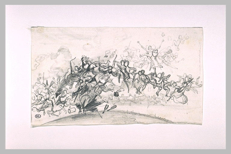 Scène fantastique avec de nombreuses figures dans les airs_0