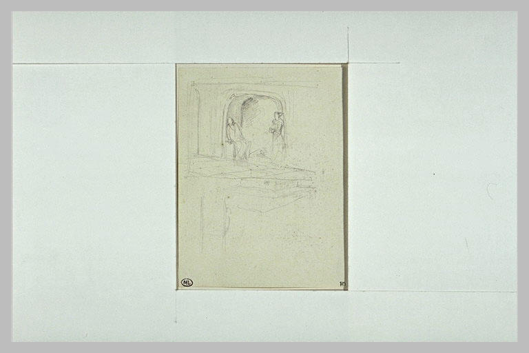 Deux figures dont l'une est assise dans l'âtre d'une cheminée._0