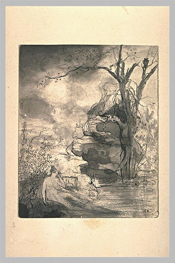 Femme nue assise au bord de l'eau, près d'un crâne : sainte Madeleine (? )_0