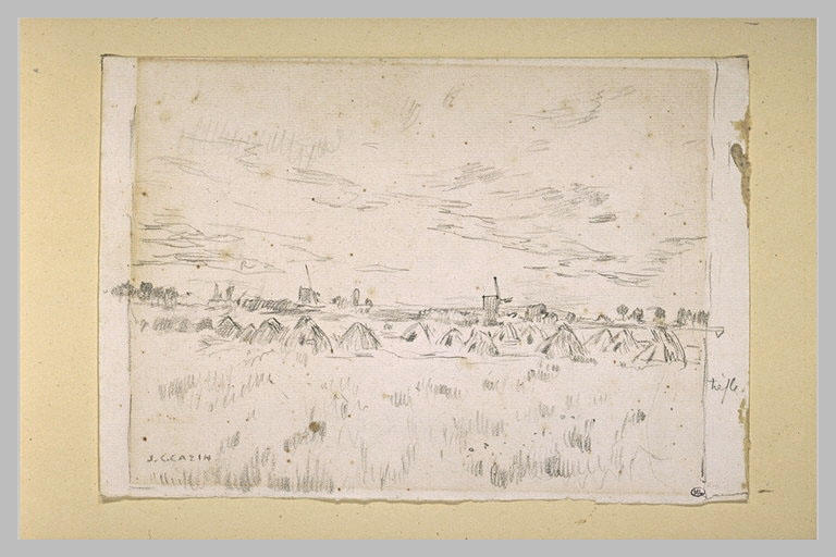 Paysage de campagne avec des meules et des moulins_0