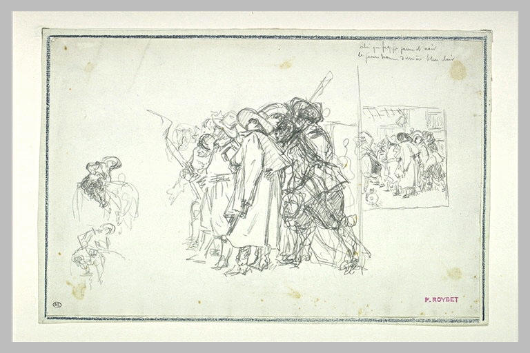 Etudes pour un groupe de personnages en costume XVIIè siècle ; reprise_0