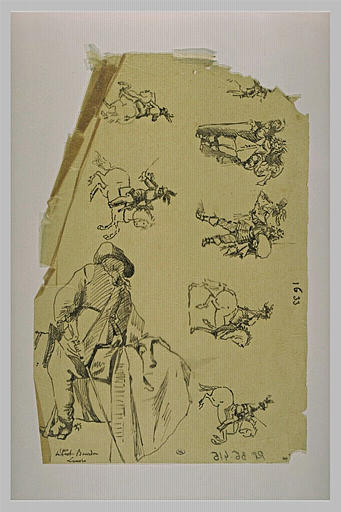 Feuille d'études de cavaliers et de gentilhommes du XVIIè siècle_0