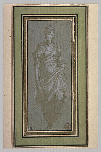 Etude de femme debout, drapée, la tête couronnée_0