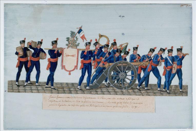 Délégation d'aspirants armuriers de divers départements, se rendant à la Convention à l'occasion de la fête du Salpêtre, Paris, le 20 mars 1794. (titre factice)_0