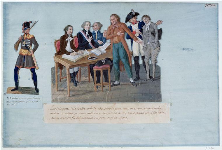 Elève-officier de l'Ecole de Mars, Paris. (titre factice) ; Un père se fait recruter dans les armées révolutionnaires à la place de son fils inapte au service. (titre factice)_0