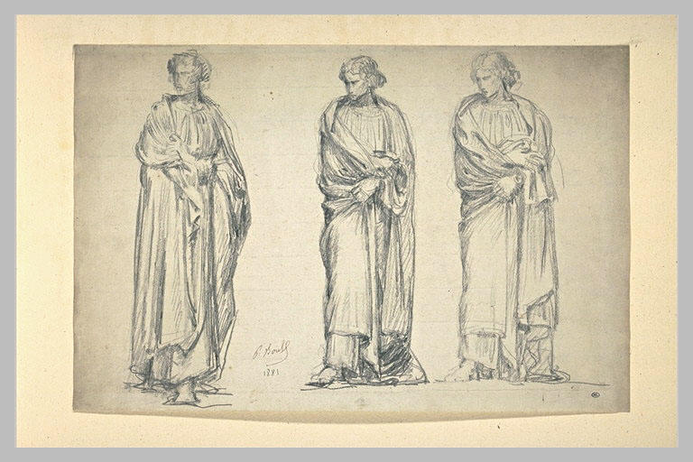 Feuille de trois études d'un jeune- homme drapé debout_0