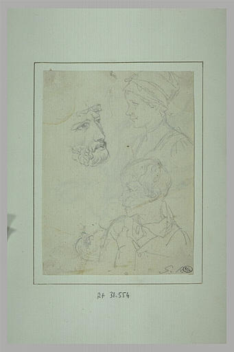 Feuille d'études : têtes d'homme, de petite fille et de jeune garçon_0