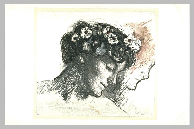 Buste de Marie Piot, tête inclinée vers la gauche de profil, les cheveux..._0