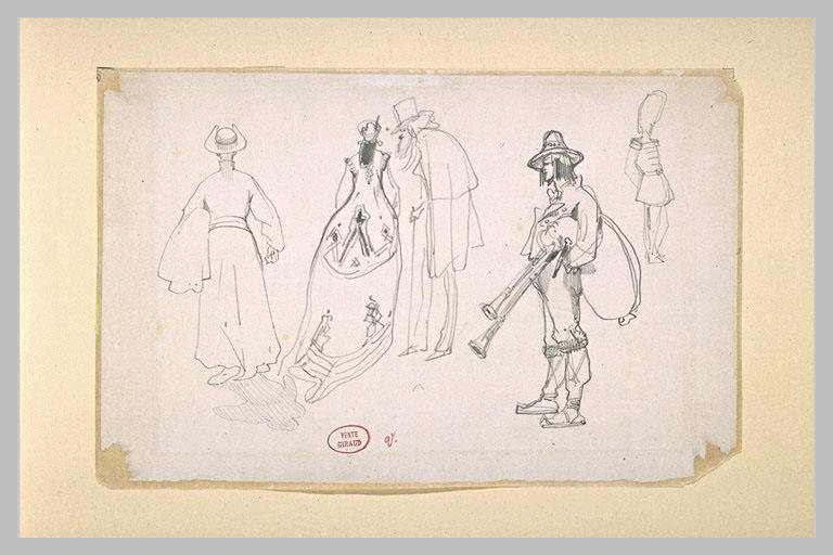 Feuille de croquis : cinq personnages vus de dos_0
