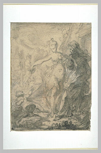 Deux femmes et un petit satyre couché à terre_0