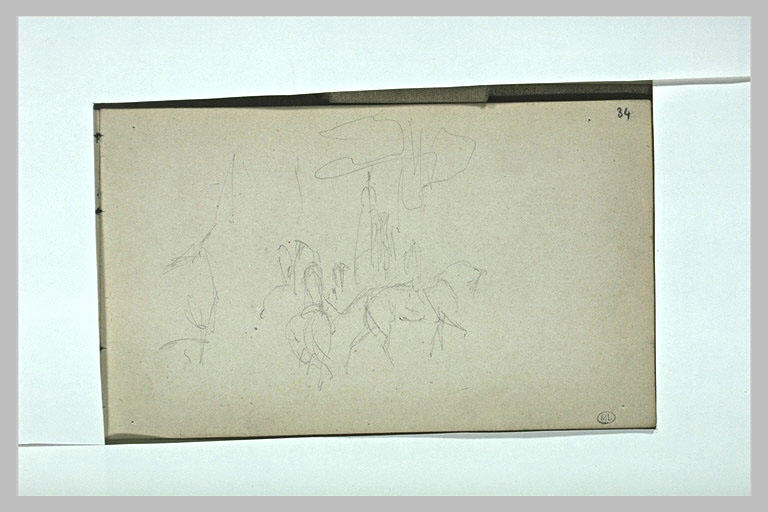 Esquisse de cavaliers dans un paysage_0