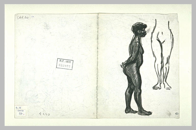 Négresse nue, debout de profil ; partie inférieure du corps d'une femme_0