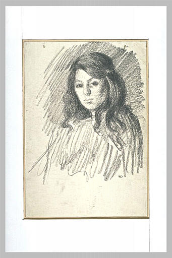 Fillette vue en buste, de face, regardant vers la droite_0