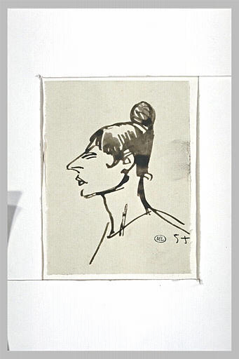 Tête de femme avec un petit chignon, de profil à gauche_0