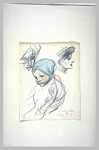 Feuille d'études : deux têtes de femmes et un enfant en buste_0