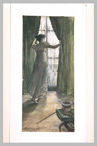 Jeune femme debout, vue de dos, devant une fenêtre_0