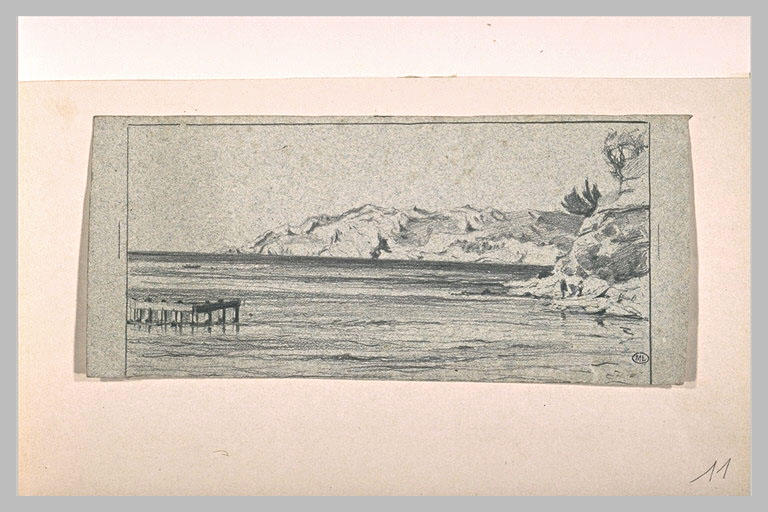 Paysage maritime avec deux personnages au bas des falaises_0