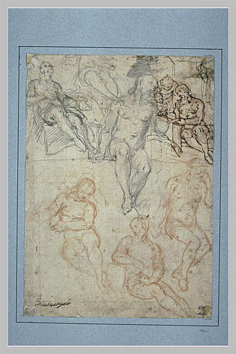 Etudes pour un homme assis, tenant un livre, assisté d'un autre figure_0