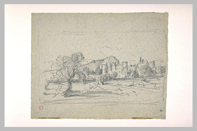 Paysage avec un chateau flanqué de tours crénelées_0