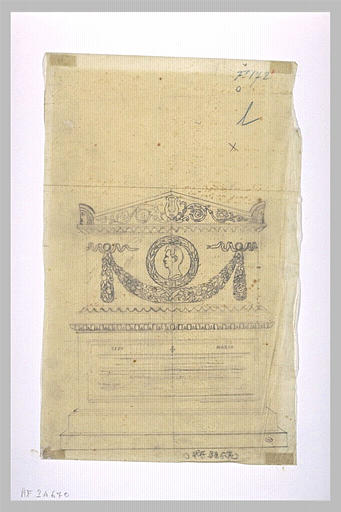 Etude de tombeau orné d'une lyre, et d'un profil d'homme en médaillon_0