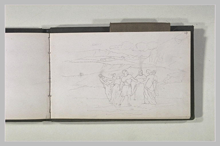 Ronde d'hommes et de femmes dans un paysage accidenté_0