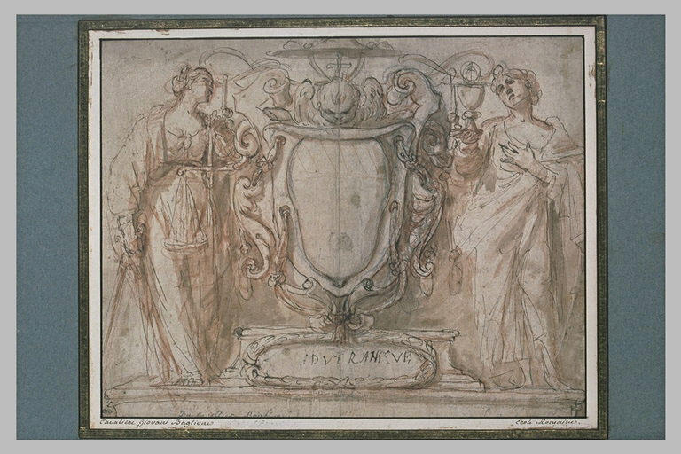 La Foi et la Justice de part et d'autre d'un écusson_0