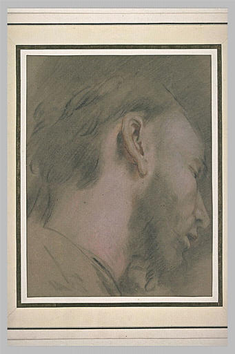 Tête d'homme barbu, de profil, vers la droite, regardant vers le bas_0