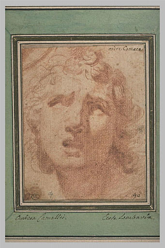 Tête d'homme, vue de face, les yeux au ciel, la bouche entrouverte_0
