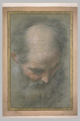 Tête de vieillard chauve et barbu, presque de face, regardant à terre_0