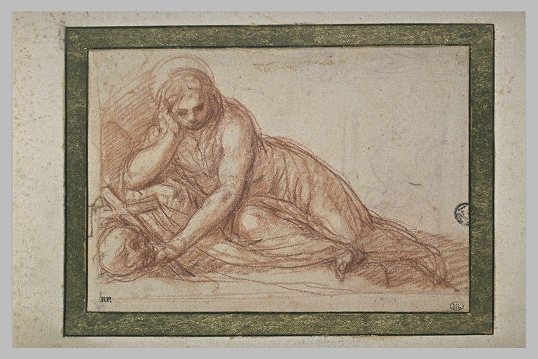 Sainte Madeleine, étendue près d'un crâne et d'un crucifix_0