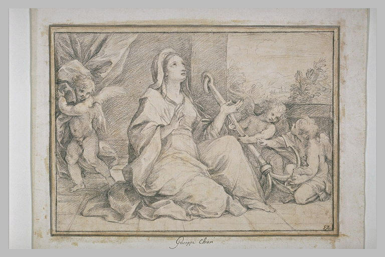 Femme assise entourée de trois angelots portant une ancre : l'Espérance_0
