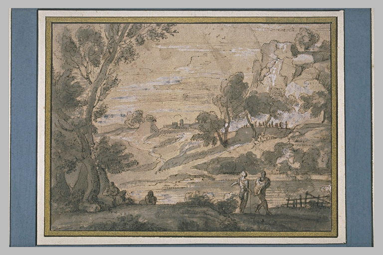 Paysage avec diverses figures d'hommes, autour d'un étang_0